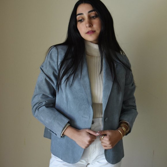Baby Blue Suede Blazer - Picture 2 of 5